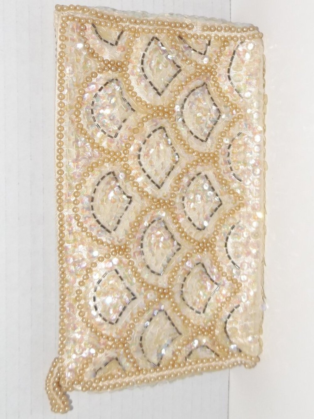 Vintage La Regale Japan Paisley Pattern Beaded Sequin Clutch Purse Makeup Bag
